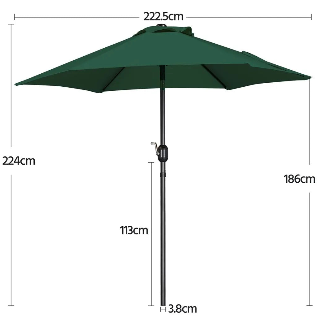 Yaheetech Parasol - Ø230 cm - Inclinable - Avec manivelle - Parasol de jardin - Vert foncé