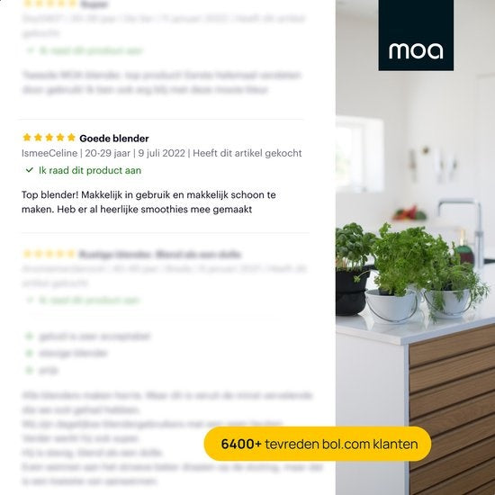 MOA - Mixeur puissant - Avec pot en verre - 1,5 litre - 1000 Watt - TB61 - Acier inoxydable