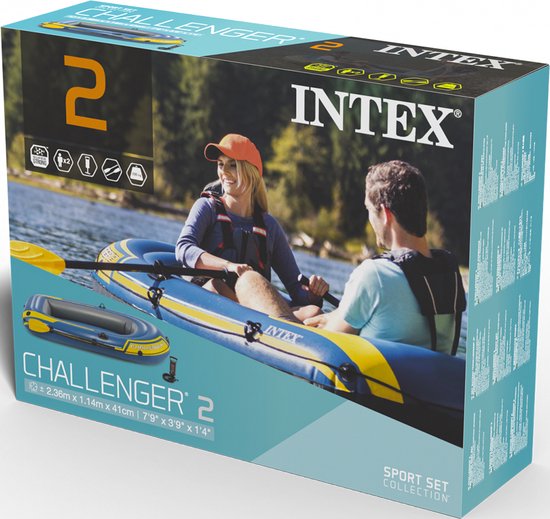 Kit de bateau Intex Challenger 2 - 236 x 114 x 41 cm - Pagaies et pompe incluses