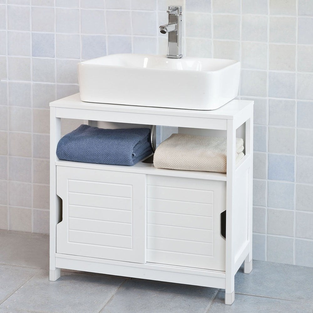 SoBuy FRG128-W Meuble lavabo - 2 portes coulissantes 1 étagère - Blanc - 60x61x30 cm