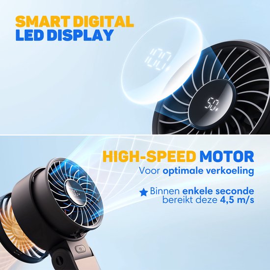 Vulpes Goods® Tech - Hand Fan PRO 3in1 - Rechargeable et portable - Mini ventilateur USB sans fil - Ventilateur de cou - Moteur puissant - 4000 mAh - 5 vitesses - Design pliable - Jusqu'à 14 heures de refroidissement - Cordon de transport inclus