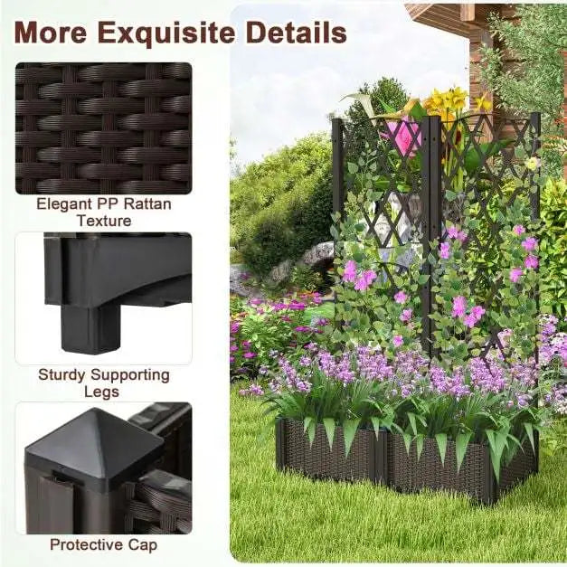Jardinière Coast avec treillis d'escalade et parterre surélevé – Dotée d'un système d'arrosage automatique pratique, d'une grande jardinière et d'un aspect rotin – Pour jardins et balcons – Plastique PP marron – 80 de long, 40 de large et 122 de haut (cm)