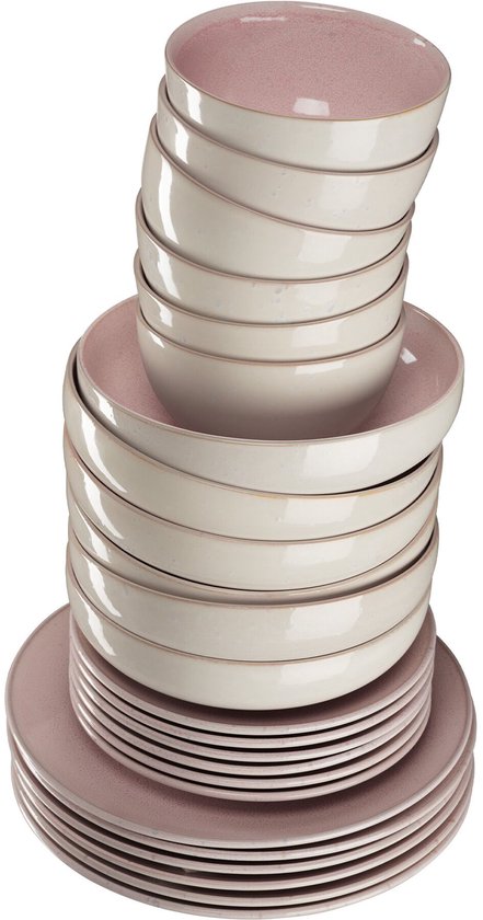 tectake® Service de table Mare - 24 pièces - Grès à émail brillant - Pour 6 personnes - Service de table fait main - Service de table moderne comprenant des grandes et petites assiettes, des bols et des petits plats - Lavable au lave-vaisselle et utilisab