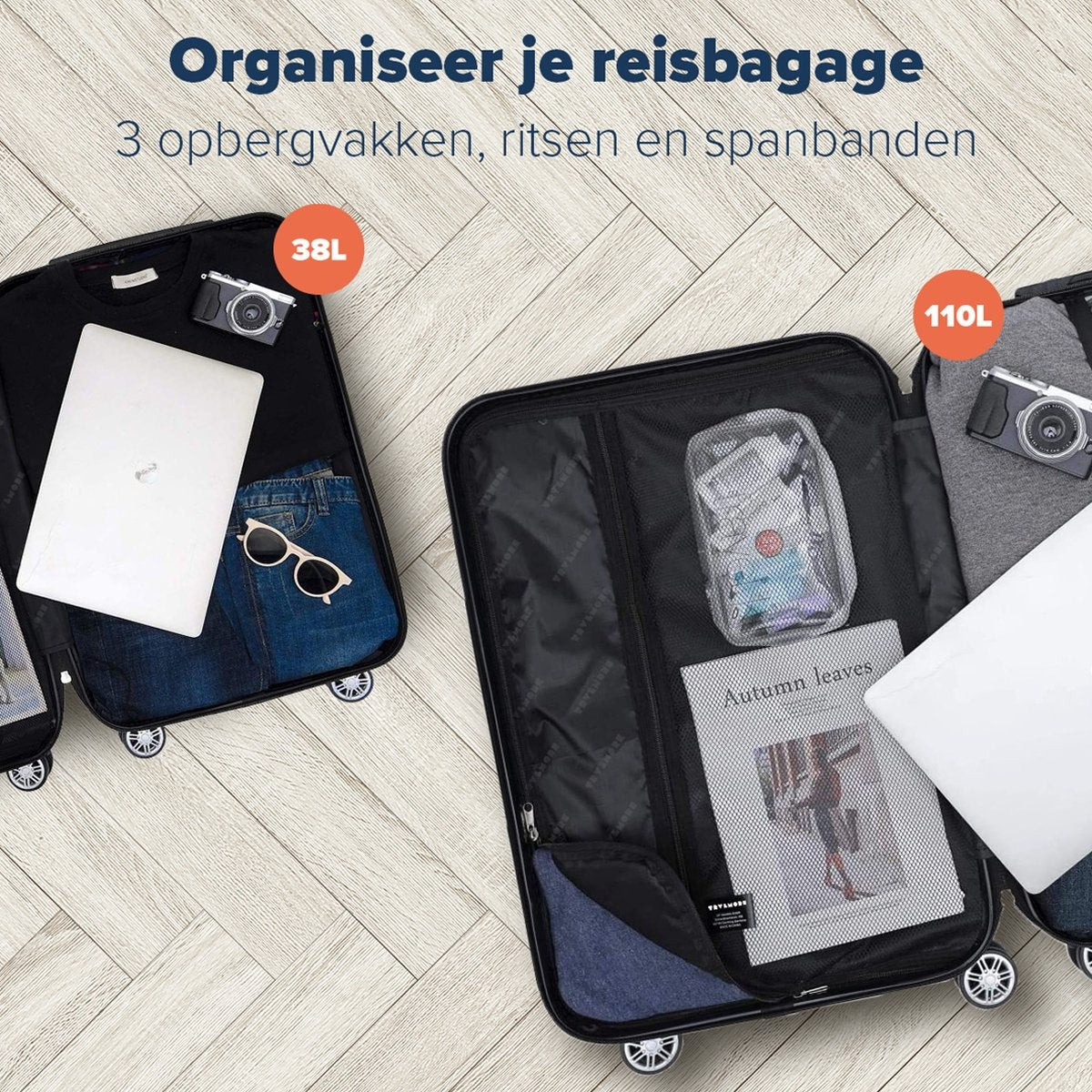 TRVLMORE Set de valises - 2 pièces - 38L (bagage à main) + 110L - Gris foncé