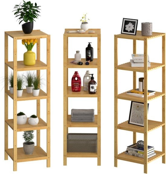 alpina Support de salle de bain - 5 couches - Bois de bambou écologique - Meuble de salle de bain - Serviettes, shampoing et après-shampoing