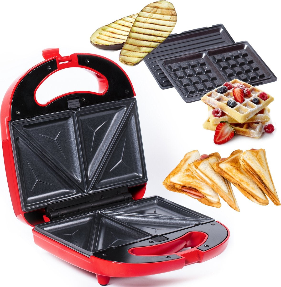 Gadgy 3 in 1 Tosti Apparaat - Wafelijzer - Grill Apparaat - Verwisselbare Platen - Tosti ijzer - Croque Monsieur Toestel - Sandwich Maker - 750 Watt