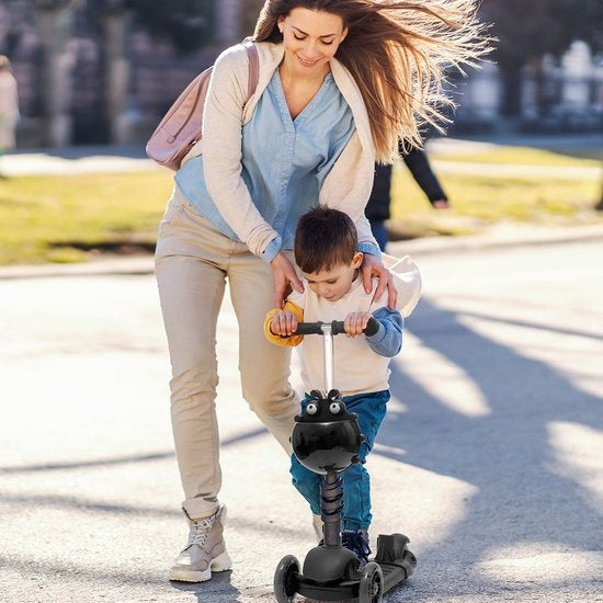 Scooter pour enfants avec barre de poussée - LifeGoods MultiRider - 3 -8 ans - Garçons/Filles - 3 roues lumineuses - Noir