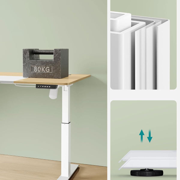 Bureau à réglage électrique Songmics - 120 x 60 cm - Beige/Blanc