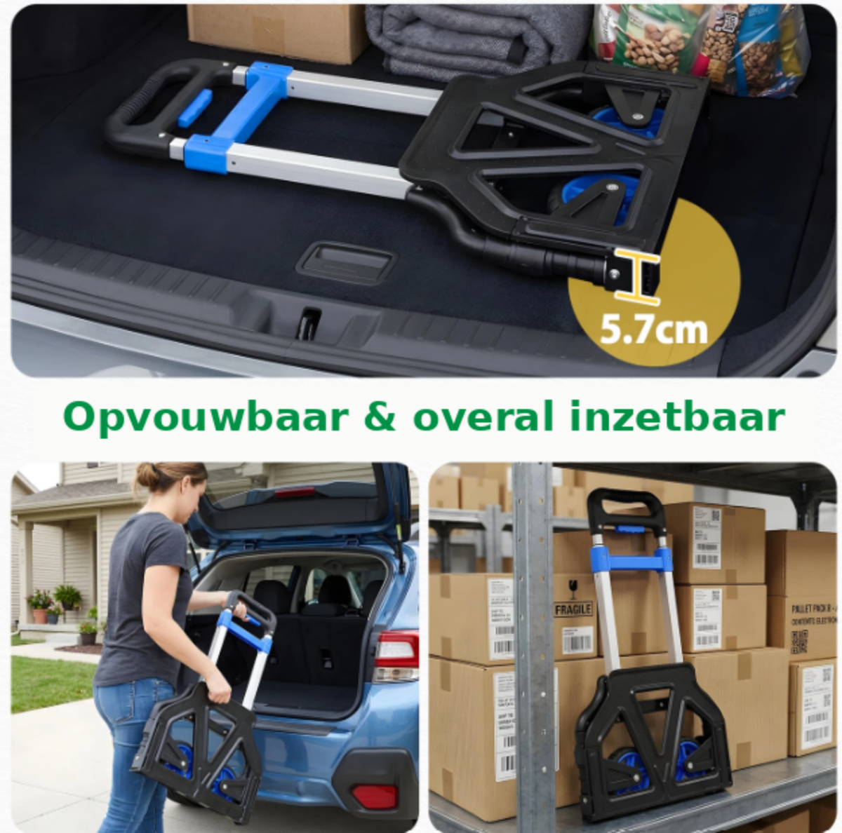 Chariot pliant Sekey en aluminium - Capacité de charge de 80 kg - 3,5 kg