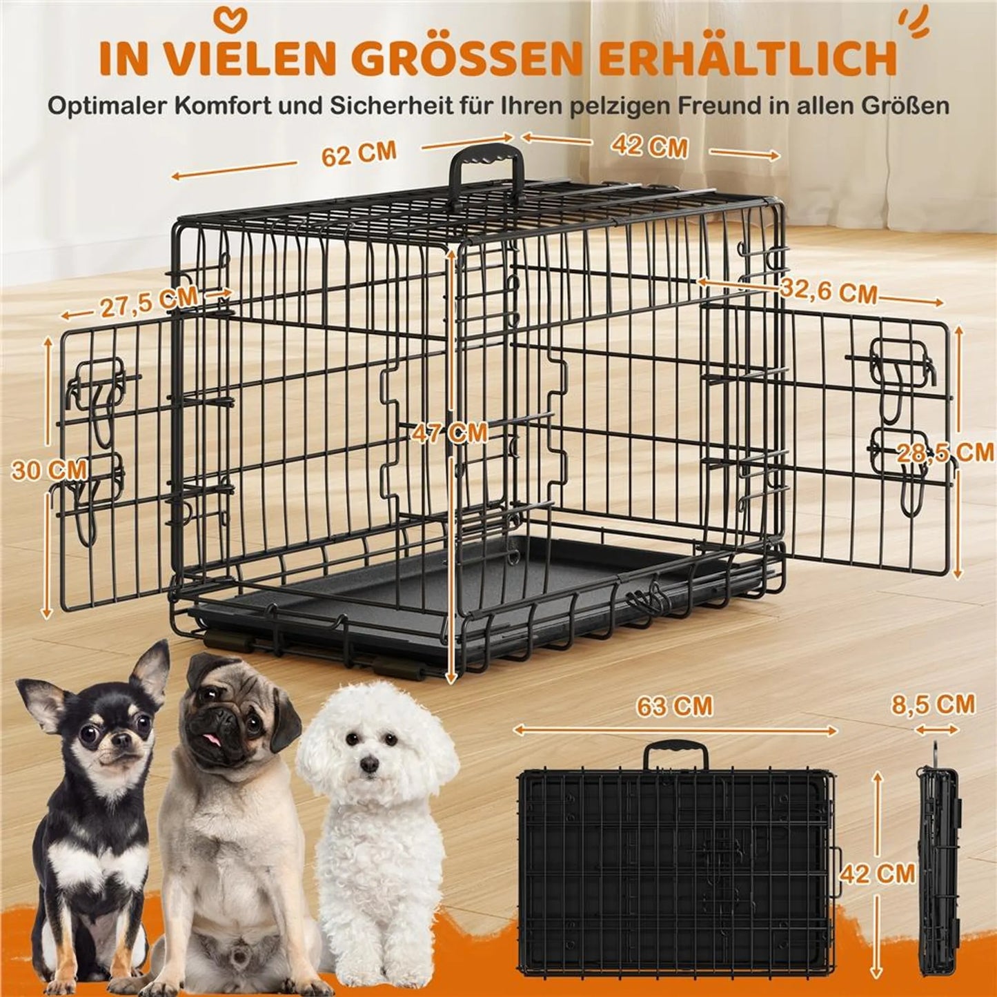 Yaheetech Banc pliant pour chien avec cloison - Comprend deux portes, une plaque inférieure amovible et un verrou de sécurité - Pour le dressage et les déplacements - Métal noir peint par poudrage - 61,5 x 41,5 x 47 cm