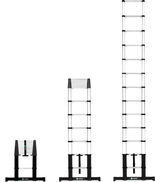 VONROC PRO Échelle télescopique - 3.8m - avec fermeture souple et barre transversale - Sûre et solide