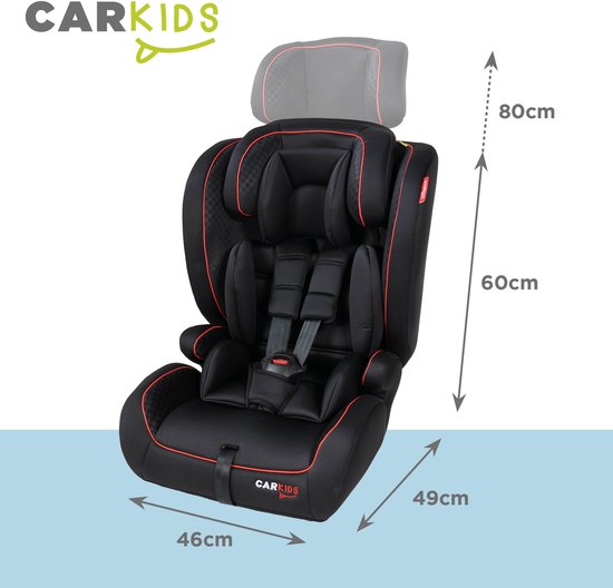 Siège auto Carkids I-Size Luca - Conforme à la norme I-Size R-129 - Pour les enfants mesurant entre 76 et 150 cm - Appui-tête réglable - Noir/Rouge