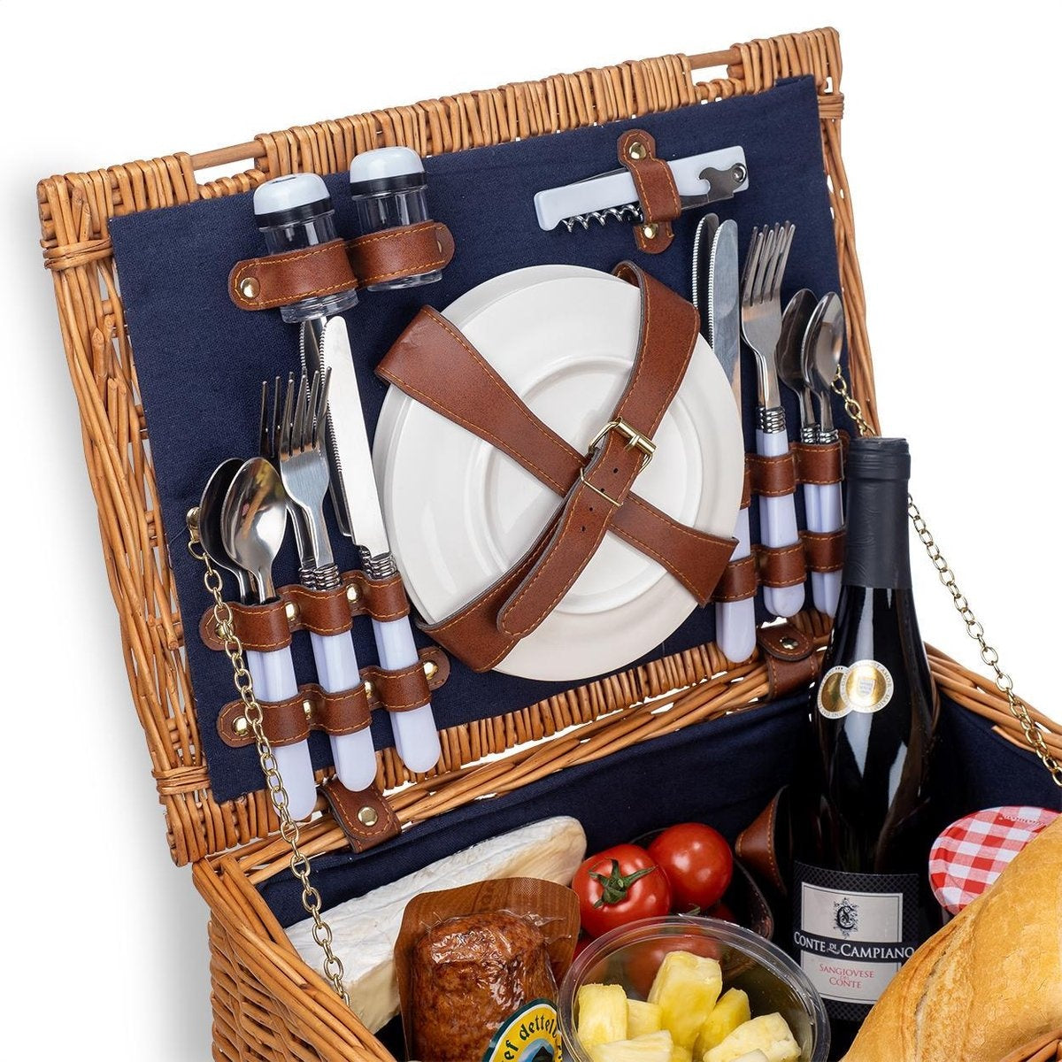 Panier Pique-Nique LifeGoods - 4 Personnes en Osier - 29 Pièces avec Tapis - Osier