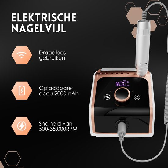 Beeperfect® Lime à ongles électrique Ultimate Edition - Moulin à ongles - Ensemble manucure et pédicure - Sans fil - Comprend 25 embouts, 100 rouleaux abrasifs et 5 accessoires - Avec pédale - 35000RPM
