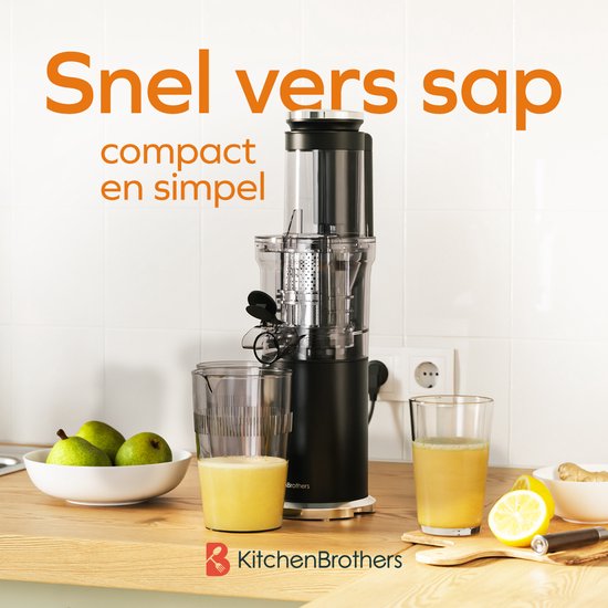 KitchenBrothers Slowjuicer - Vertical - Presse-agrumes - Presse-légumes et fruits - 80 mm - 750 ml - Noir