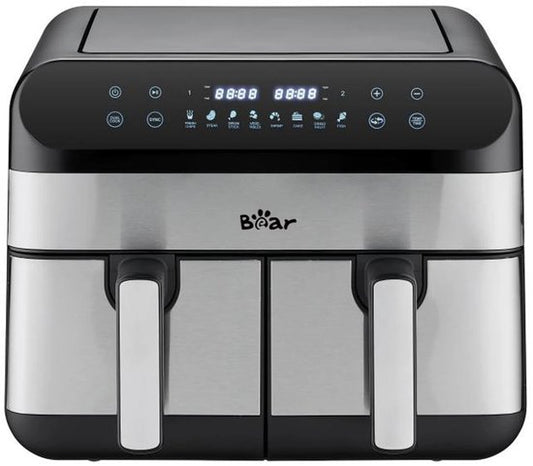 Friteuse à air chaud Bear Double – Friteuse à air chaud 9 L avec 2 paniers – 2 400 W – Réglage indépendant de la température et 8 programmes – Écran numérique – QZG-F24F1