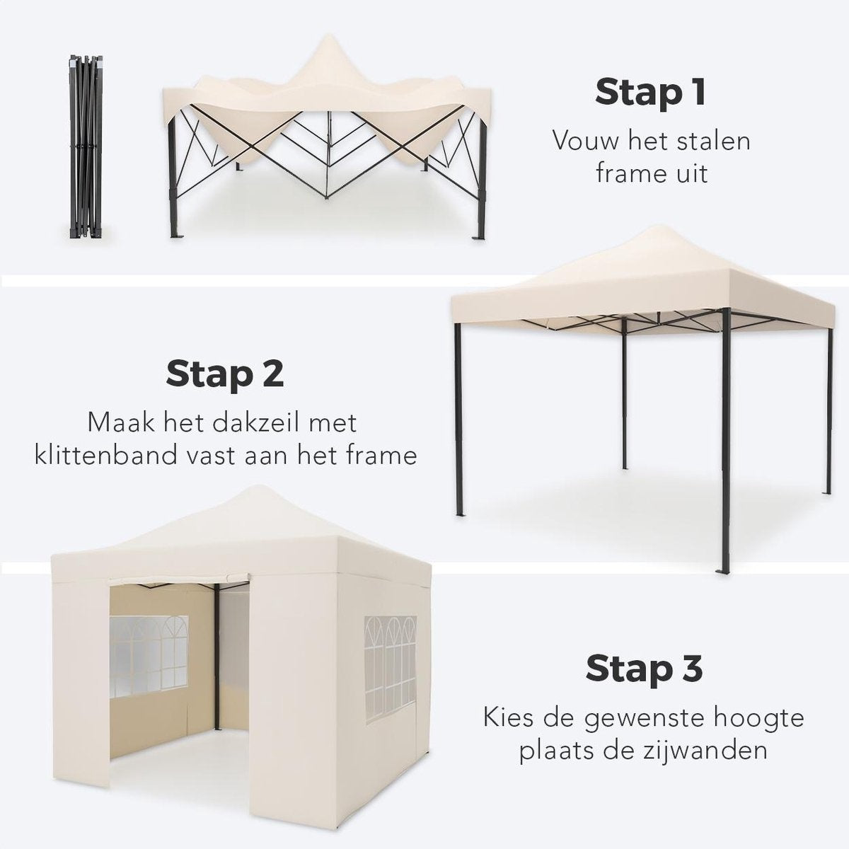 LifeGoods Tente de réception - Pavillon - 3x3 m - parois latérales - étanche - beige