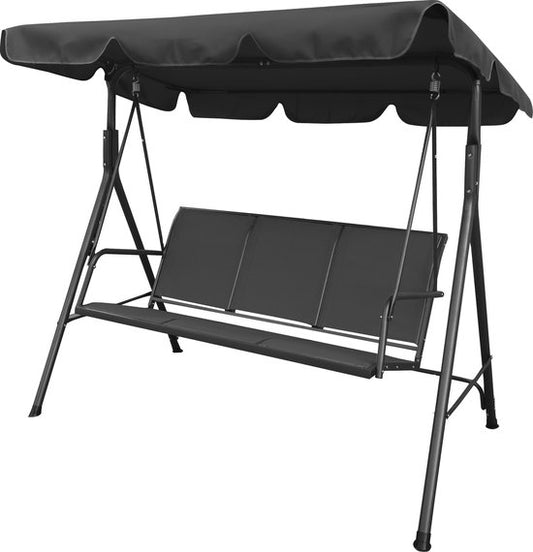 O'DADDY® Rocking Bench - Bancs à bascule - Balançoire de jardin - Banc suspendu - 3 personnes - Meubles de jardin - Pour le jardin et l'extérieur - Meubles de jardin - 170 x 118 x 153 cm - Jusqu'à 260 kg - Auvent réglable - Protection UV30 - Métal noir