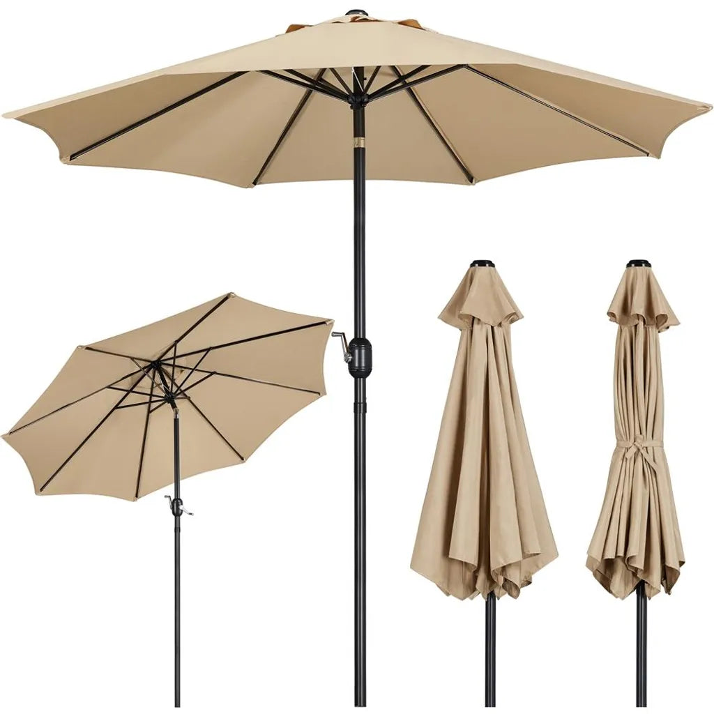 Parasol de jardin Yaheetech Ø 270 cm - Marron clair - Parasol inclinable avec pendule et ouverture d'aération