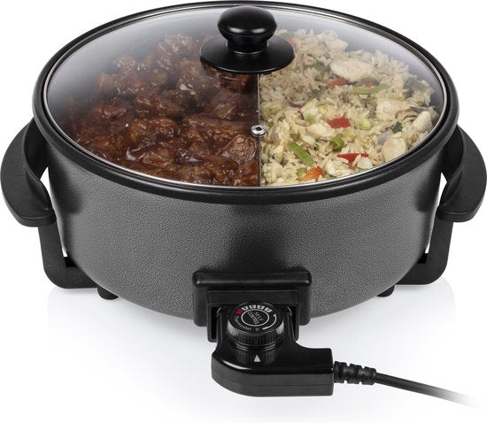 Tristar Casserole PZ-9135 - Casserole électrique avec couvercle 30 cm - Snack Pan XL - Revêtement antiadhésif et thermostat réglable - Maximum 250 ⁰C - Noir
