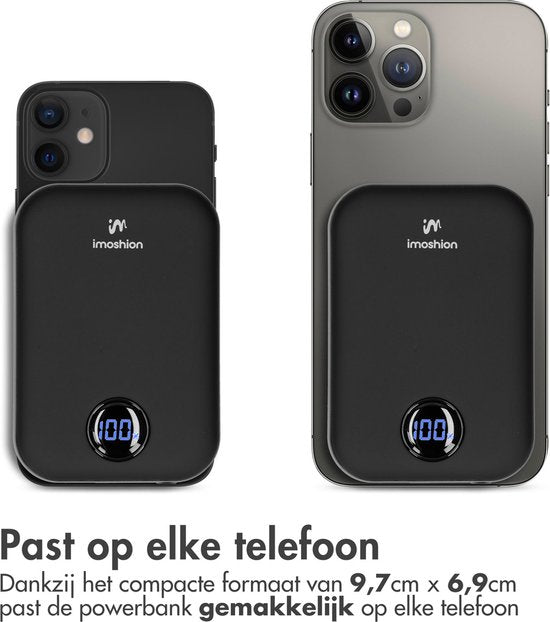 Batterie externe - imoshion - 10000 mAh - Adapté à MagSafe - Chargeur rapide 22.5W - USB C & USB A - Powerbank sans fil adapté à l'iPhone 12/13/14/15/16 - Noir
