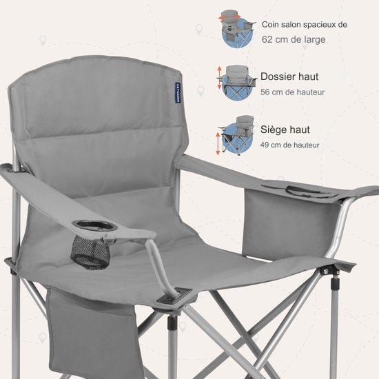 Chaise de camping XL TRVLMORE, Pliable, Compartiment réfrigérant et Porte-boisson, Gris