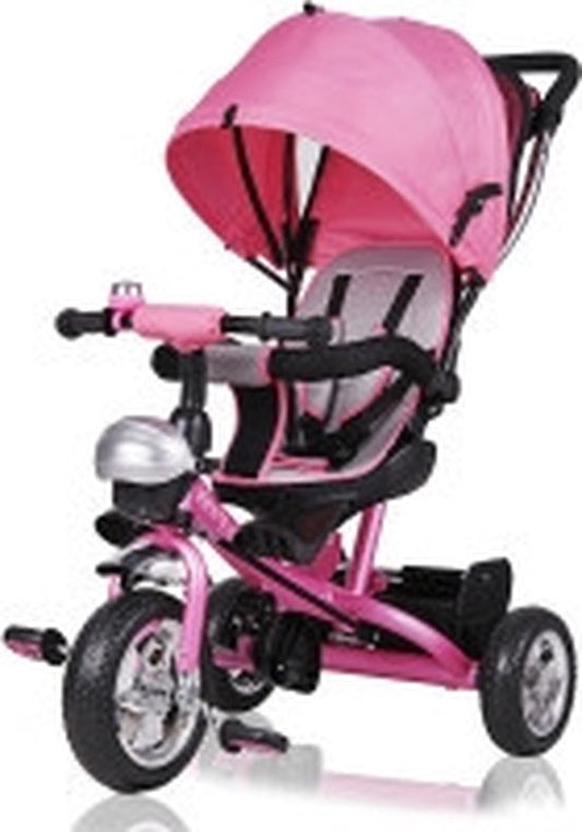 Vélo/tricycle enfant - Rose - Barre de poussée - toit pliant - repose-pieds pliant - panier inclus