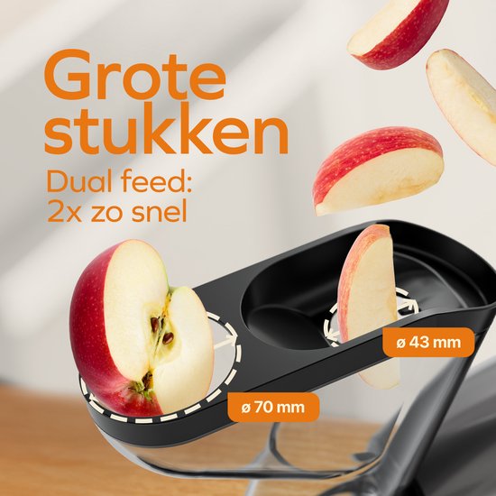 KitchenBrothers Slowjuicer XL - Presse-agrumes - Presse-légumes et fruits - Alimentation 43 mm et 70 mm - 500 ml - Gris