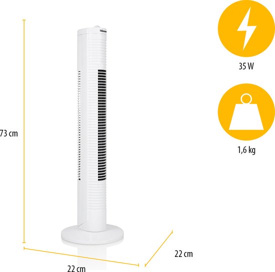 Ventilateur colonne Tristar – Minuterie jusqu'à 120 min – Oscillation – 3 vitesses – Silencieux et compact – VE‑5900 – Blanc