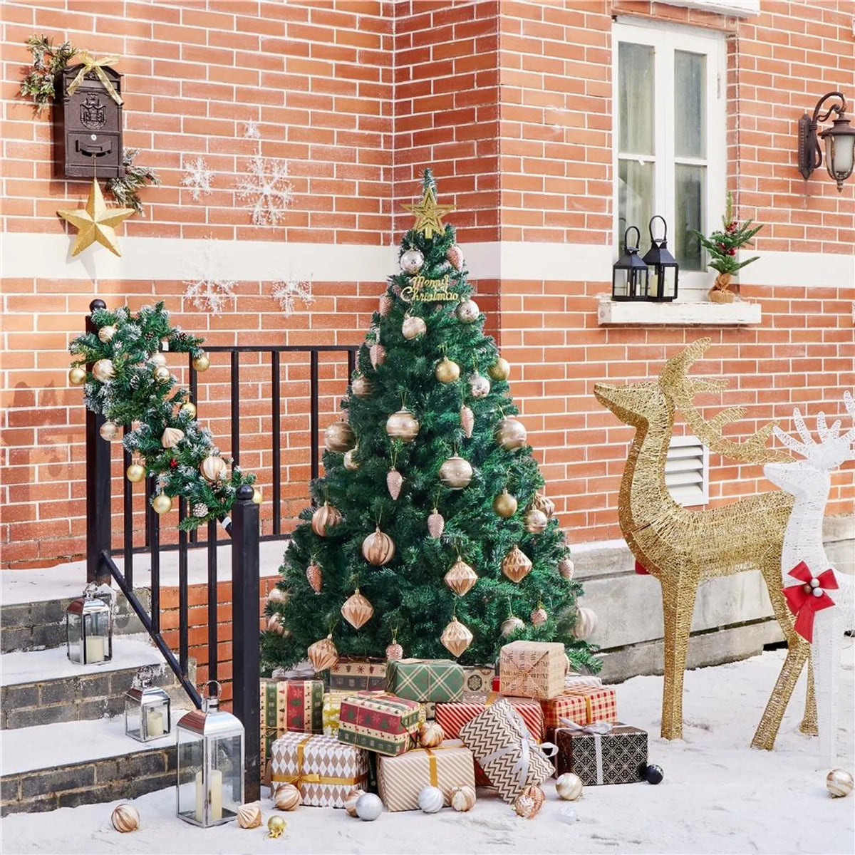 Yaheetech Sapin de Noël artificiel - 183 x 110 x 110 cm - 598 branches, base en métal pliable et capuchons en caoutchouc protecteurs - Pour le salon et les vacances - PVC vert et métal