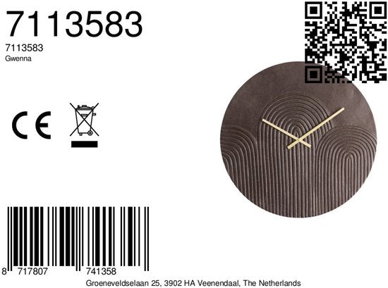 Horloge Light & Living Gwenna - Marron - Ø 58 cm - Horloge murale moderne
