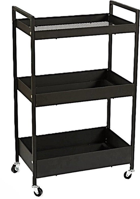 Ceruzo Chariot de cuisine à roulettes - 3 couches - Métal - Chariot de service - Noir -51 x 30 x 82,5 cm