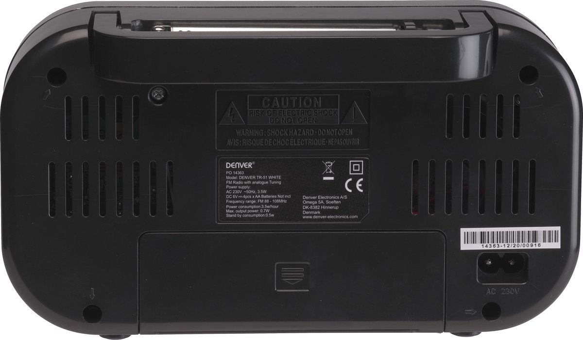 Denver FM Radio Retro - Fonctionne sur batterie ou sur secteur - Radio de cuisine - Radio portable - TR51 - Blanc