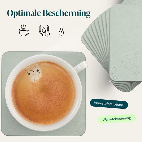Sous-verres en simili cuir Castagnola – Sous-verres pour verres – Sous-verres design avec support – Lot de sous-verres en cuir avec support métallique – Cuir – Lot de 10 – Vert clair – 10 x 10 cm