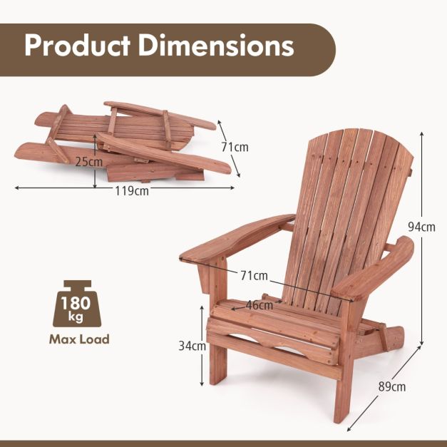 Coast Garden Chair Adirondack - Lot de 2 - Max. 180 kg - 89 x 71 x 94 cm - Marron