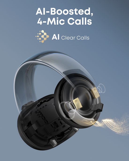 soundcore AeroClip by Anker - Écouteurs ouverts - Écouteurs à clip - Confort adaptatif - Conversations claires grâce à 4 microphones et à l'IA - Maintien stable - Haut-parleurs de 12 mm pour un son clair - Ouverts