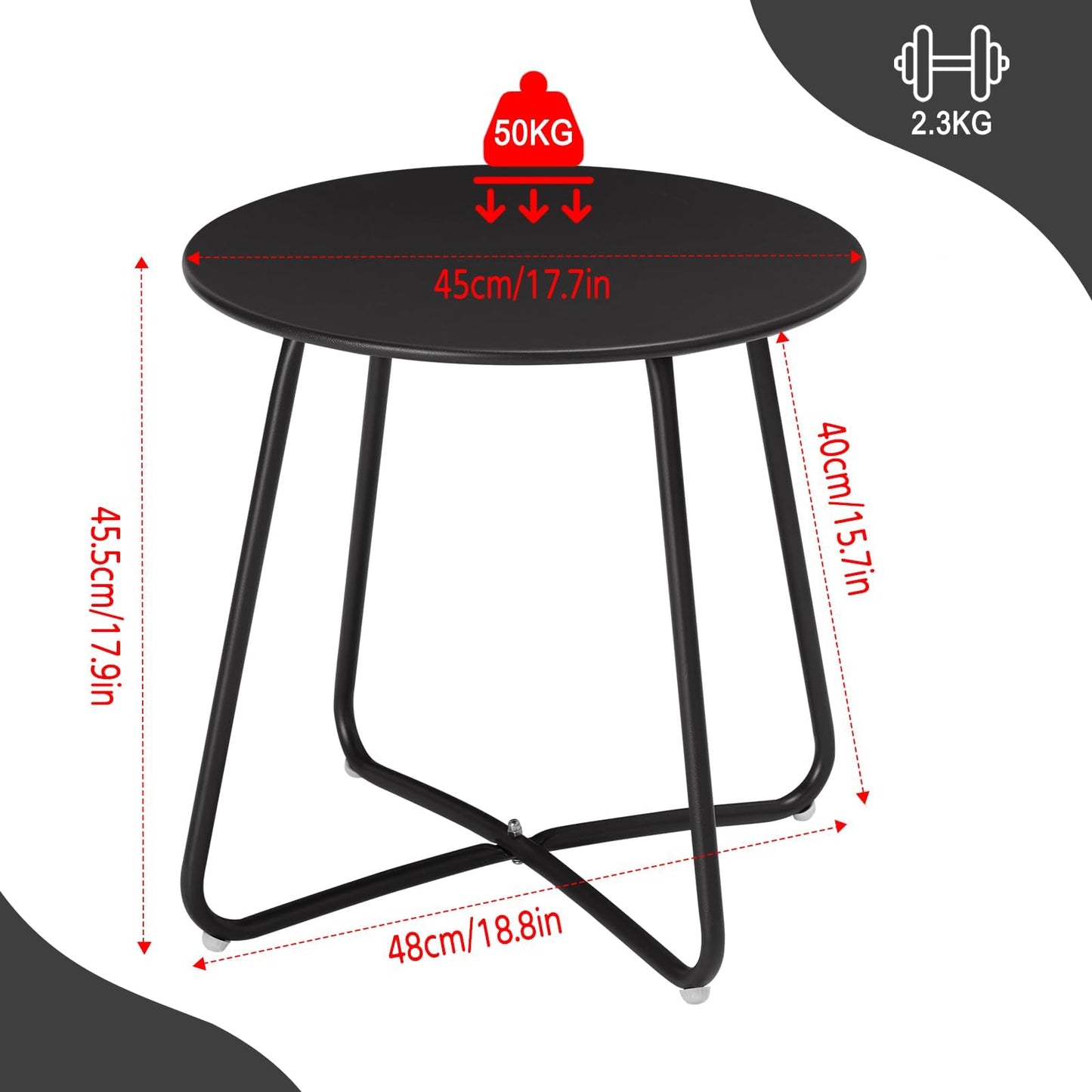 Table d'appoint ronde eSituro - table de balcon et de jardin en métal - noire - diamètre 45 cm, hauteur 45 cm