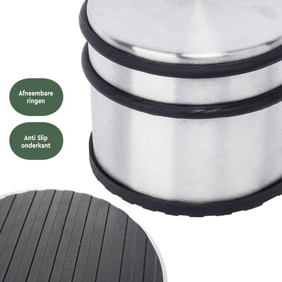 BRASQ Butoir de porte avec antidérapant en acier inoxydable 1.1 Kg - Pour l'intérieur et l'extérieur - Butoir de porte avec protection en caoutchouc Ø9 x 7.5 cm