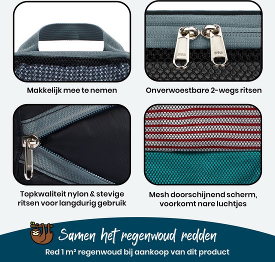 Cubes de compression - Kit d'organisation pour valise - 6 pièces - Cubes de compression pour sac à dos - avec zips de compression - Mesh Black - Sunflake