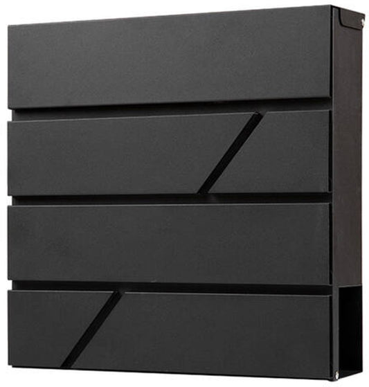 BRASQ Deluxe Letterbox Black 37.5 x 36.5 x 11 cm - Boîte aux lettres murale avec serrure et compartiment à journaux - Comprend le matériel de montage et 2 clés