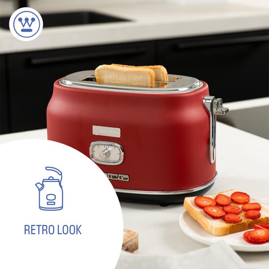 Grille-pain rétro Westinghouse - 2 tranches - fentes extra-larges - grille de maintien au chaud - 815W - rouge