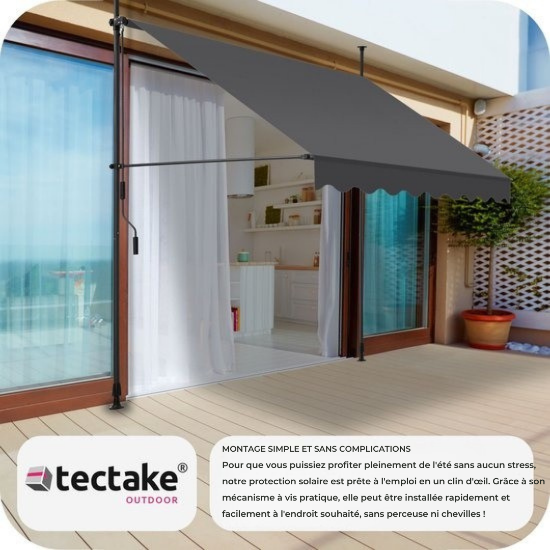 tectake - store à pinces - parasol - store - réglable - store à pinces - parasol balcon - 400 x 180 cm - noir gris - store - 404970