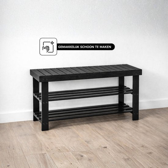 Bayt Rangement des chaussures - Armoire à chaussures - Banc à chaussures - Bois - Noir - 28 x 45 x 70 cm