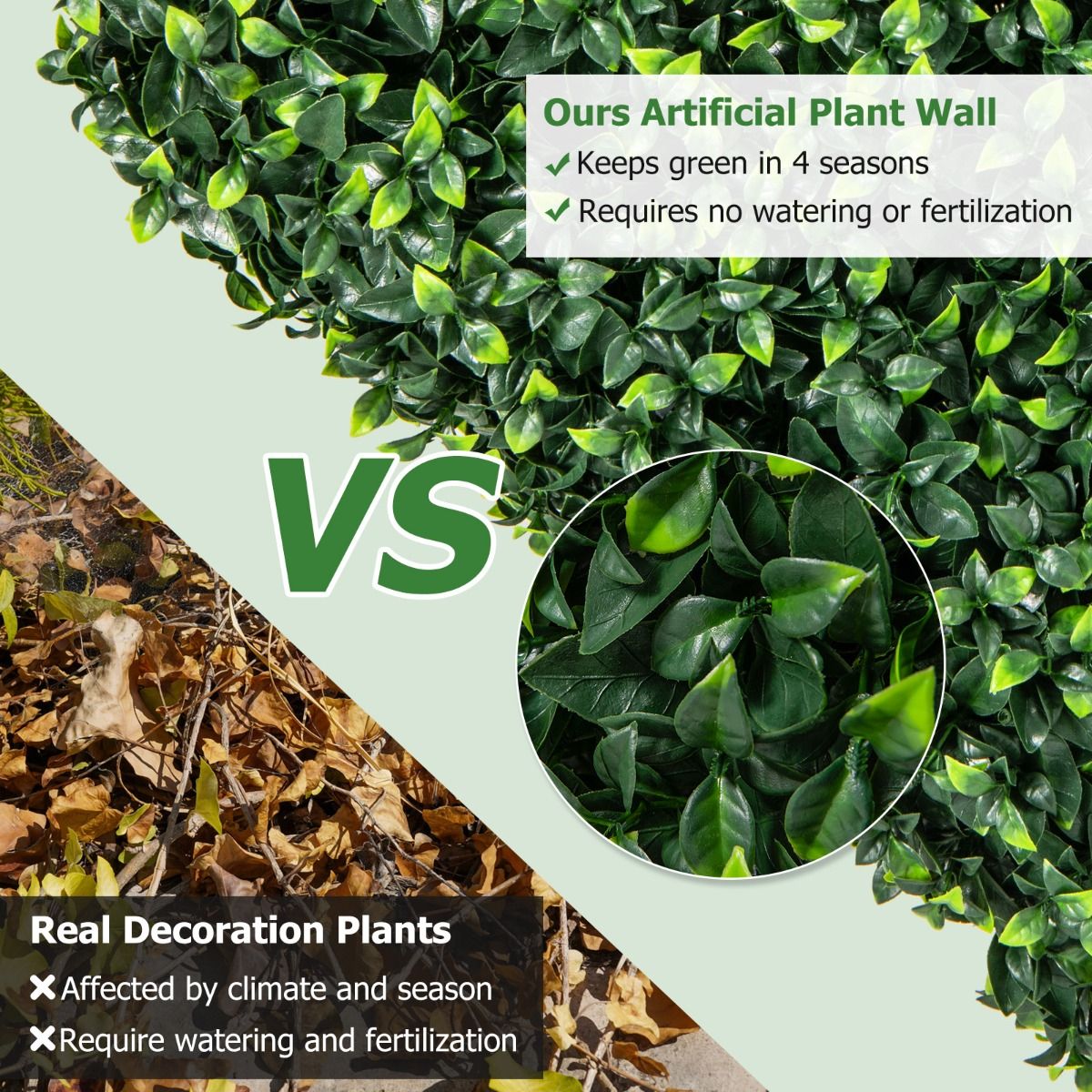 coast Artificial Plant Wall Art Buis - Vert - 92 × 38 × 86 cm - Feuilles réalistes en PE et cadre en aluminium