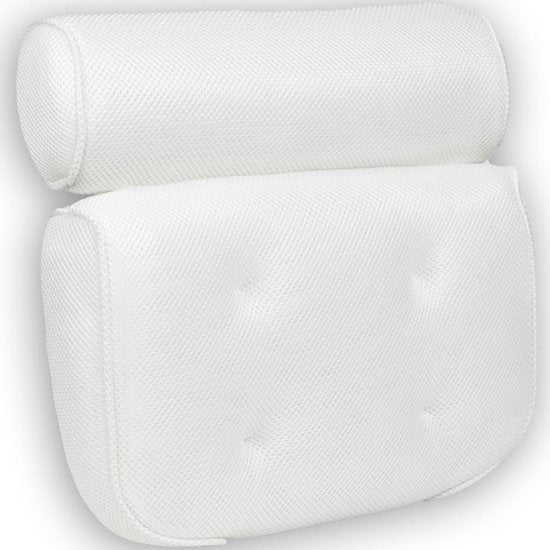 Loti Living Oreiller de bain - Oreiller de bain - Oreiller cervical de bain - Appui-tête de bain - Oreiller de bain avec ventouses - 6 ventouses - Oreiller cervical ergonomique - Antidérapant - Blanc