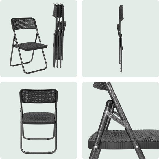 LifeGoods Set de 4 chaises pliantes - Chaises de jardin pliantes - aspect rotin noir - Chaises pliantes - capacité de charge de 200 kg
