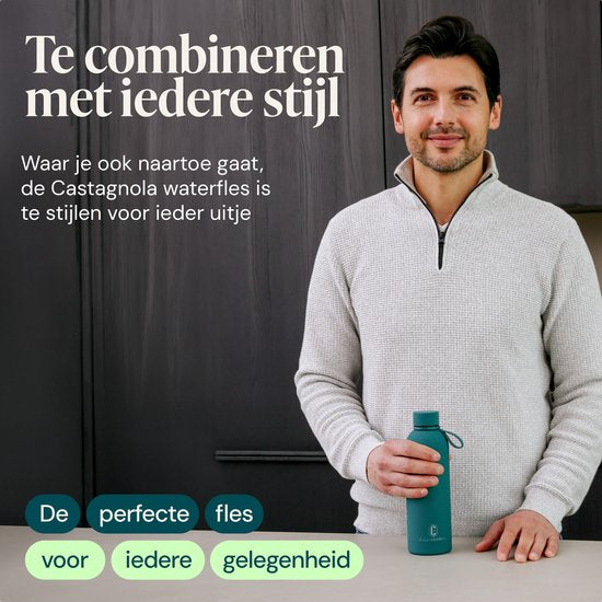 Bouteille d'eau Castagnola - Bouteille à boire en acier inoxydable 500 ML - Thermos en acier - Bouteilles à boire pour adultes - Double paroi - Bleu vert
