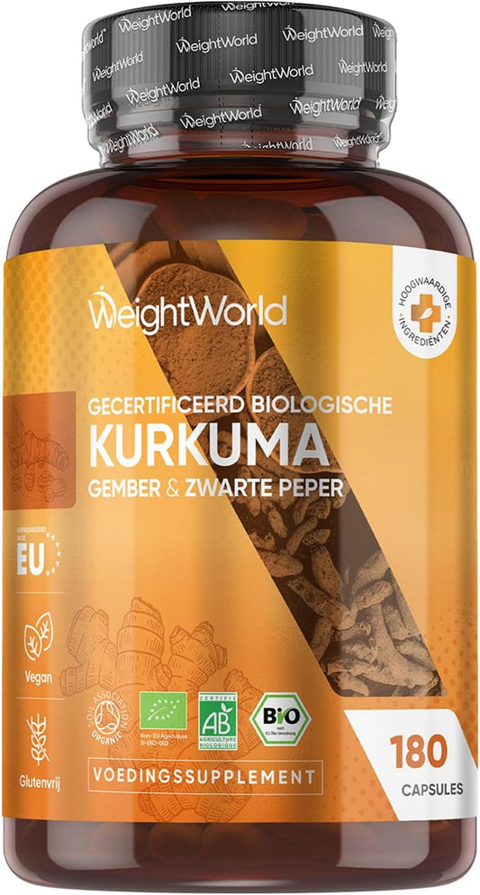 WeightWorld : gélules de curcuma biologique 1 520 mg – Au gingembre et au poivre noir – 180 gélules végétaliennes – 3 mois