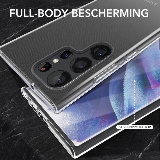 Podec Case Suitable for Samsung Galaxy S23 Ultra Transparent Phone Case - Anti-Shock Case Cover with 2x Screen Protector