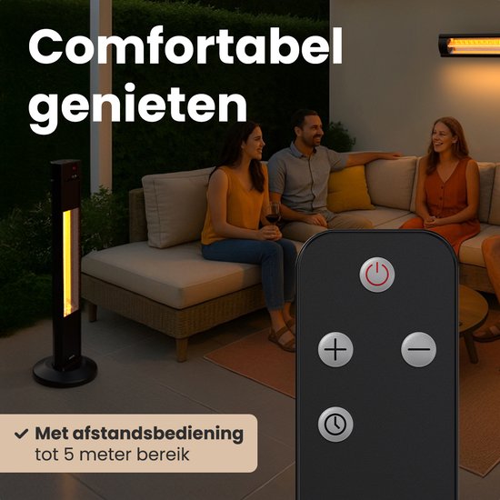 Auronic Terrace Heater - Chauffage infrarouge - Debout - 20m2 - Electrique - 2000W - Télécommande - 3 niveaux - Noir